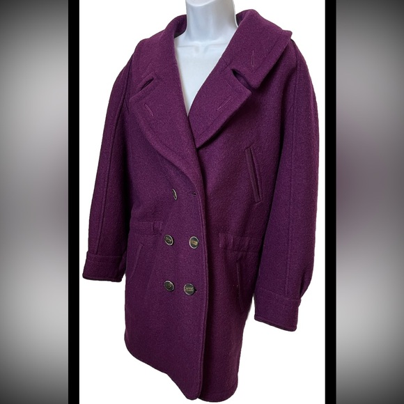 GEIGER Pea Coat Austria Boiled Wool Double Breasted Plum Purple Collar Winter - Picture 3 of 6
